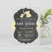 Elephant Baby Shower Invitation Yellow and Gray (Standing Front)