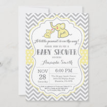 Elephant Baby Shower Invitation Yellow and Gray