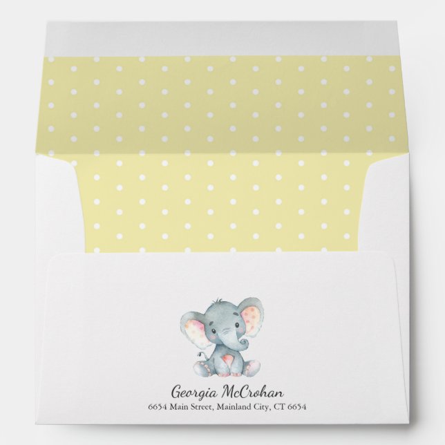 Elephant Baby Shower Invitation Yellow and Gray Envelope (Back (Bottom))