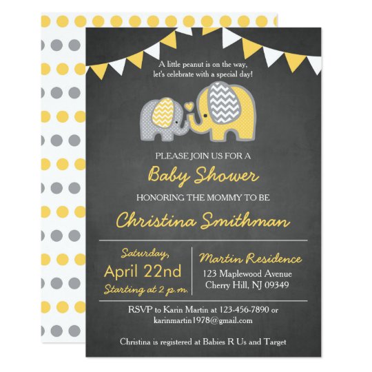 Elephant Baby Shower Invitation Yellow And Grey Zazzle Com