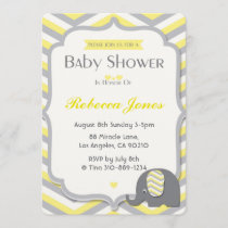 Elephant Baby Shower Invitation Yellow Chevron