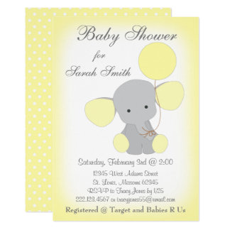 Yellow And Gray Elephant Baby Shower Invitations 6