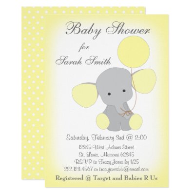 Yellow Elephant Baby Shower Invitation Boy Or Girl Zazzle Com