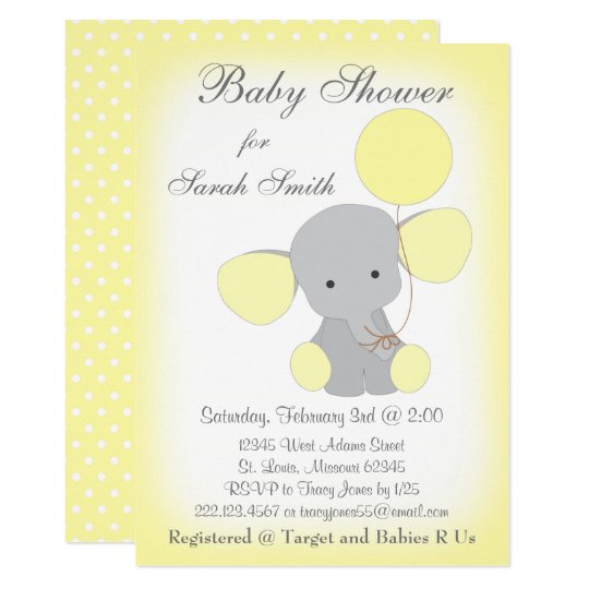 Elephant Baby Shower Invitation Yellow Gray