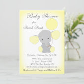 Elephant Baby Shower Invitation Yellow Gray (Standing Front)