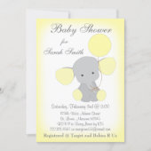 Elephant Baby Shower Invitation Yellow Gray (Front)