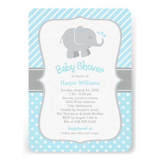 Blue And Gray Elephant Baby Shower Invitations 1