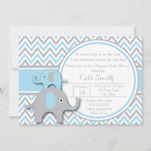 Elephant Baby Shower Invitations Blue and Gray Invitation