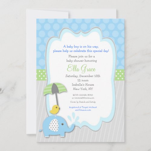 Elephant Baby Shower Invitations boy