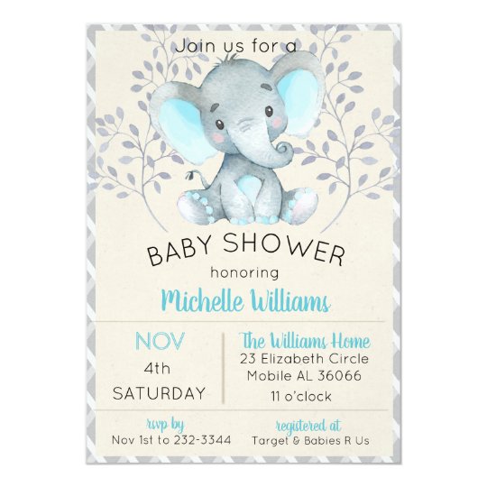 Elephant Baby Shower Invitations Boy Blue Zazzle Com