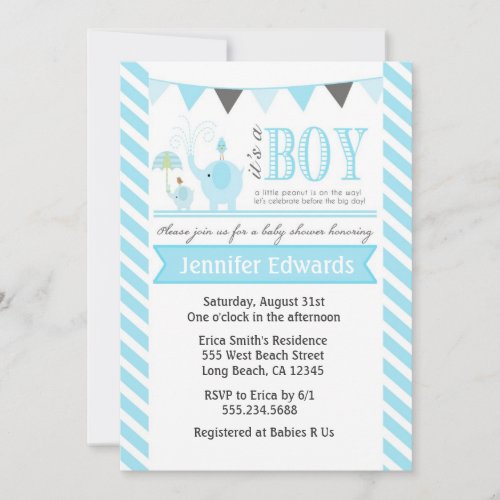 Elephant Baby Shower Invitations Boy Invites Blue