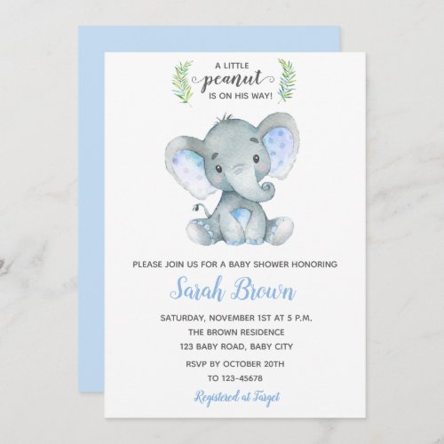 Elephant Baby Shower Invitations Boy Little Peanut