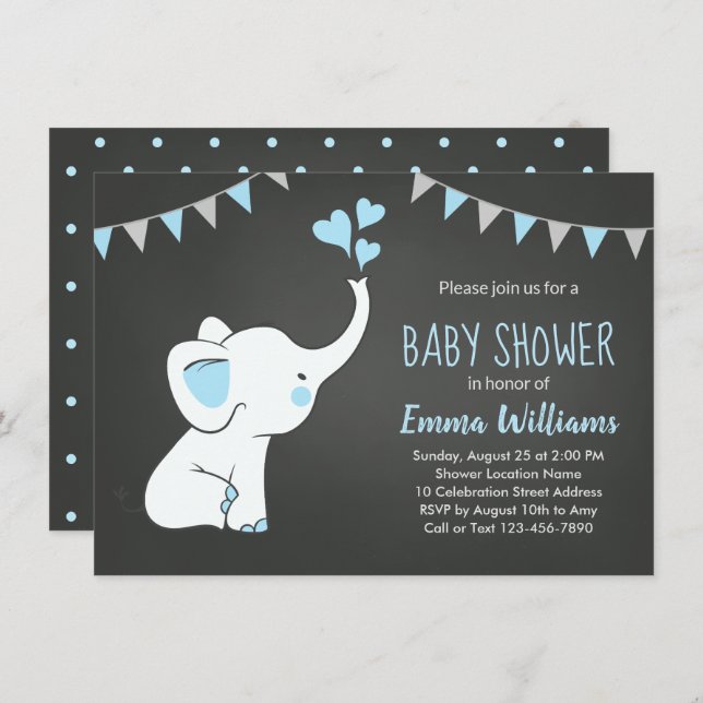 Elephant Baby Shower Invitations for a Boy (Front/Back)