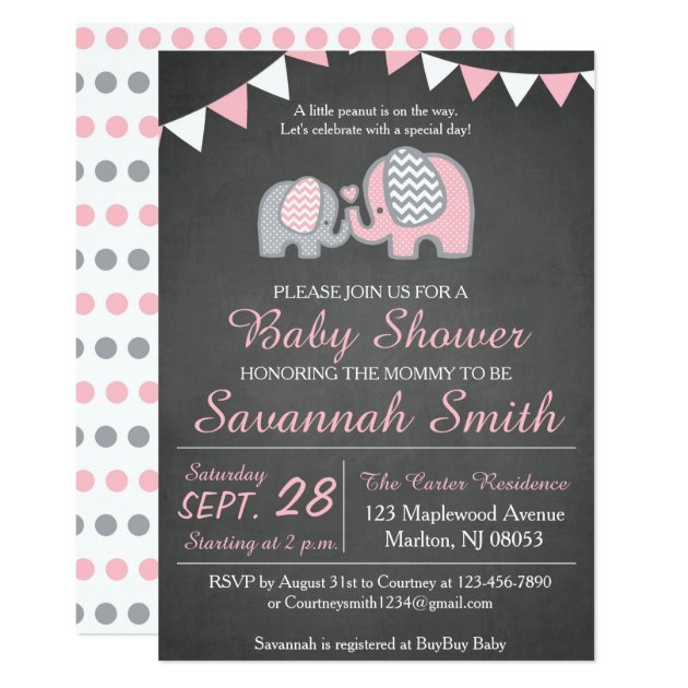 Elephant Baby Shower Invitations For A Girl