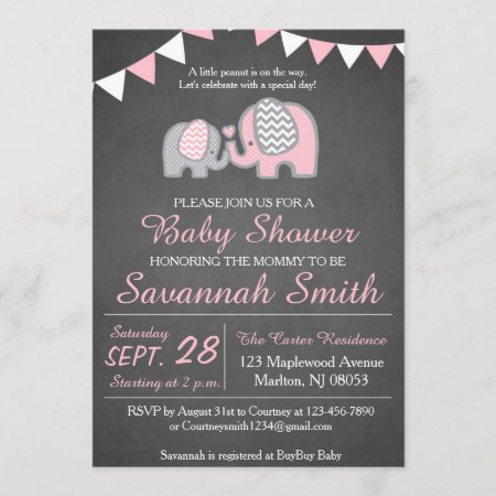 Elephant Baby Shower Invitations For A Girl