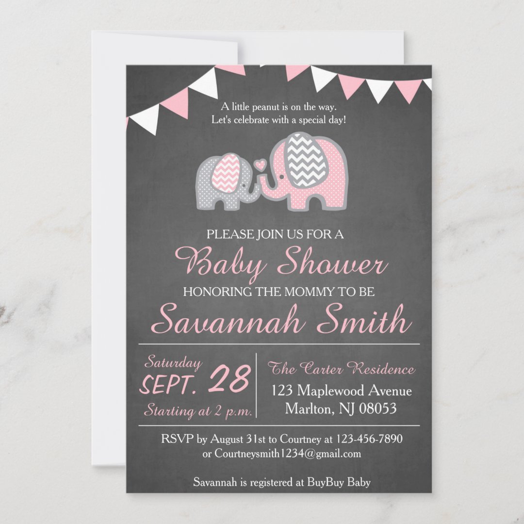 Elephant Baby Shower Invitations for a Girl Zazzle