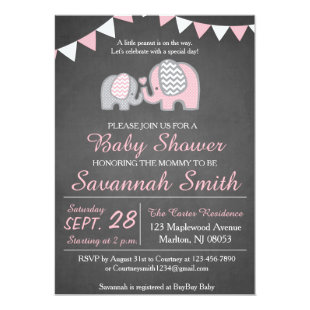 Elephant Baby Shower Invitations for a Girl