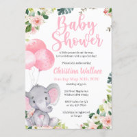 Elephant Baby Shower Invitations for Girls
