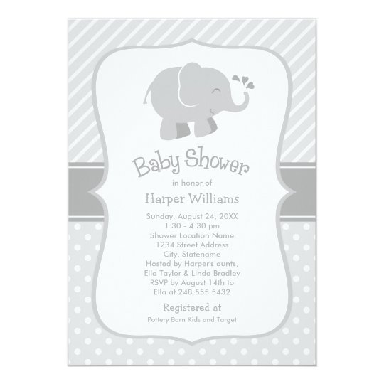 Elephant Baby Shower Invitations Gray and White Zazzle