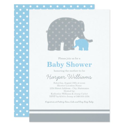 Blue And Gray Elephant Baby Shower Invitations 5