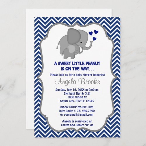 Elephant Baby Shower Invitations Navy Chevron 249