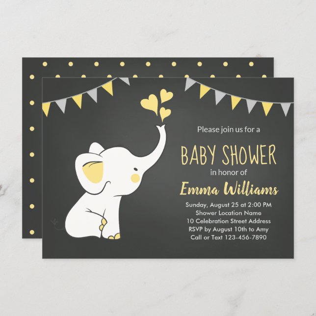 Elephant Baby Shower Invitations | Neutral (Front/Back)
