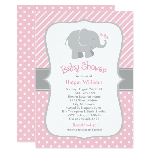 Elephant Baby Shower Invitations | Pink and Gray | Zazzle