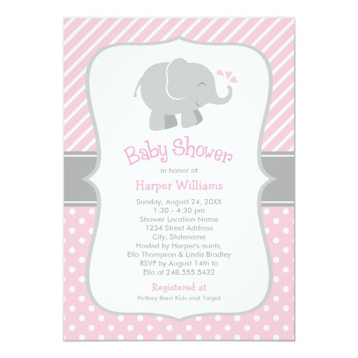 Pink And Grey Elephant Baby Shower Invitations 1