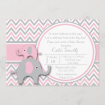 Elephant Baby Shower Invitations, Pink and Gray Invitation