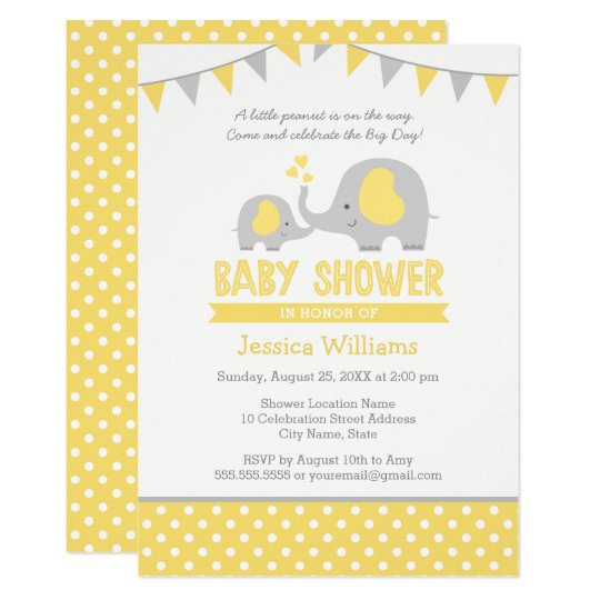 Elephant Baby Shower Invitations Yellow And Gray Zazzle Com