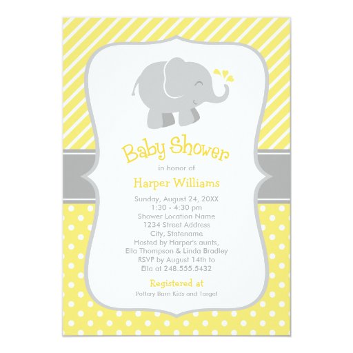 Yellow Elephant Baby Shower Invitations 2