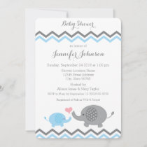 Elephant Baby Shower Invite | Blue Gray Chevron