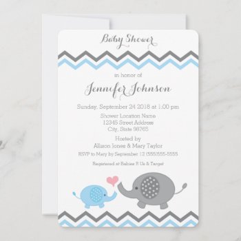Elephant Baby Shower Invite | Blue Gray Chevron by weddingsnwhimsy at Zazzle