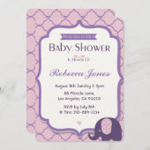 Elephant Baby Shower Invite Pink Purple Quatrefoil (Front/Back)