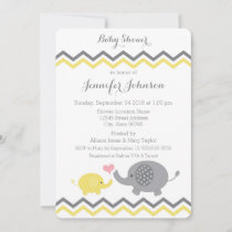 Elephant Baby Shower Invite | Yellow Gray Chevron