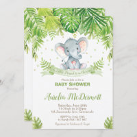 Elephant Baby Shower Jungle Animals Baby Boy Green Invitation
