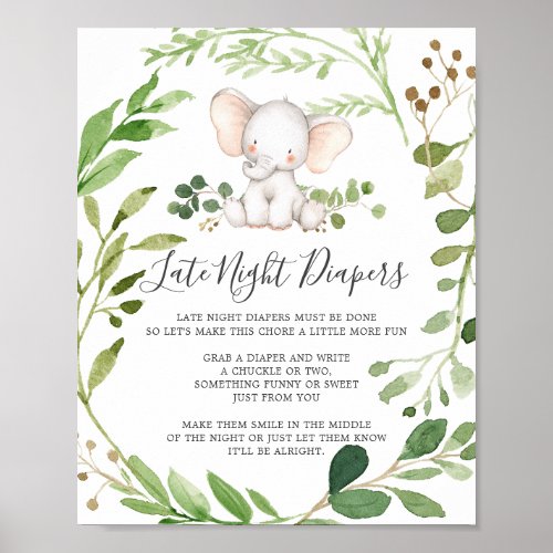 Elephant Baby Shower Late Night Diapers Sign