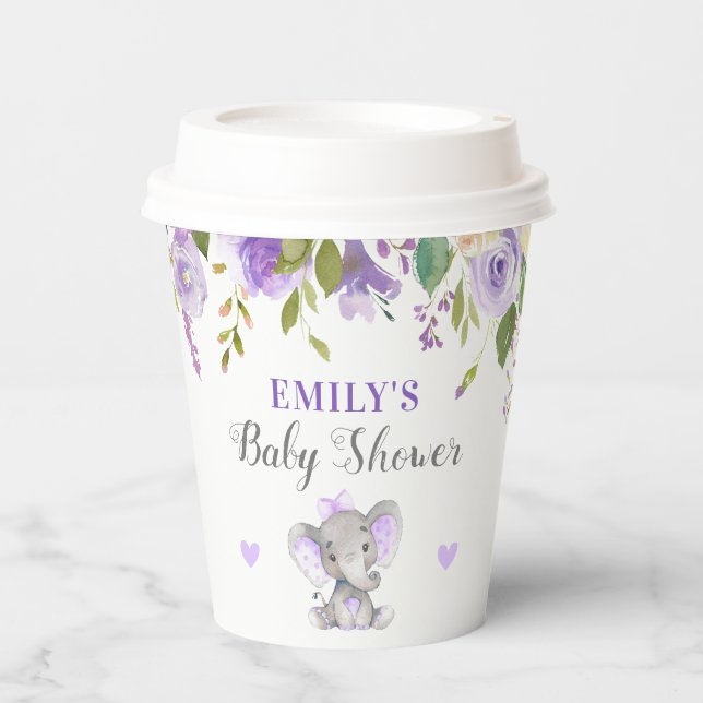Elephant Baby Shower Lavender Purple Little Peanut Paper Cups (Front)