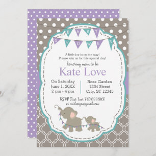 Elephant Baby Shower Lavender Teal  Invitation