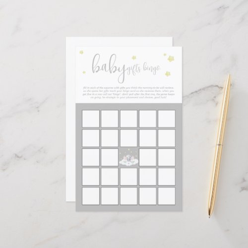 Elephant Baby Shower Light Grey Baby Bingo Game