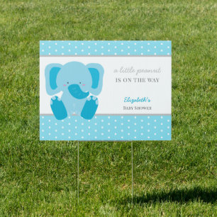 Elephant Baby Shower Little Peanut Cute Blue Party Sign