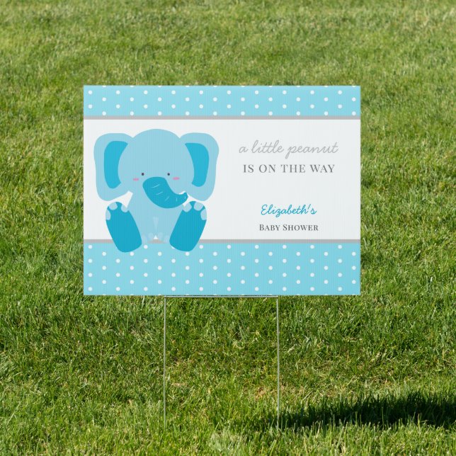 Elephant Baby Shower Little Peanut Cute Blue Party Sign (Insitu)