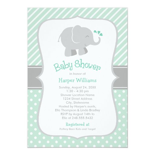 Elephant Baby Shower | Mint Green and Gray Card | Zazzle