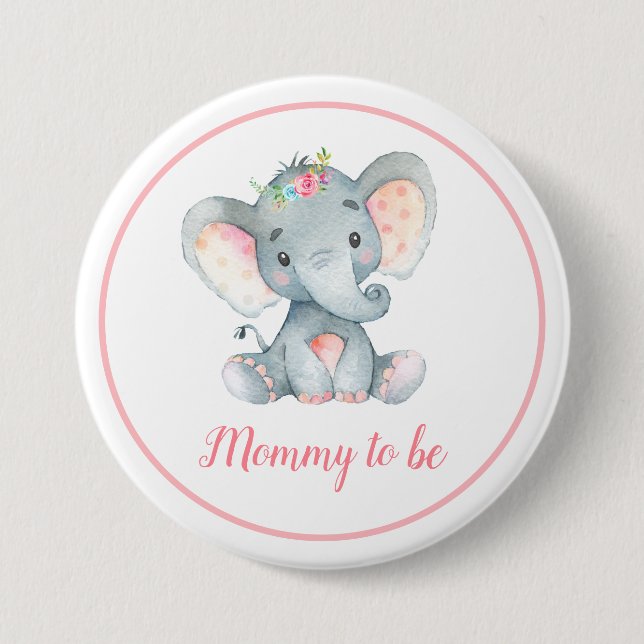Elephant Baby Shower Mommy To Be New Mom Pink Button (Front)