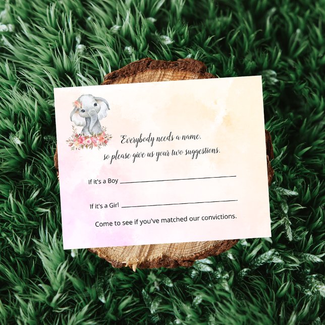 Elephant Baby Shower Name Suggestions Game Enclosure Card (Creator Uploaded)