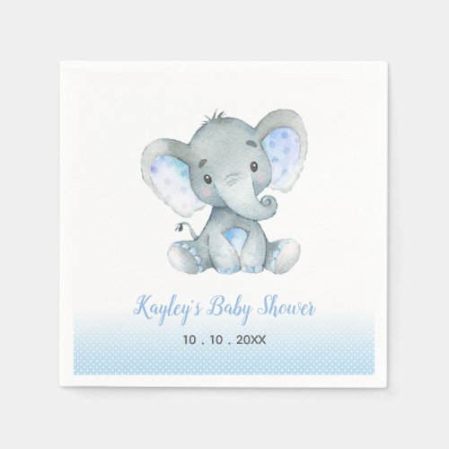 Elephant Baby Shower Napkins Blue Boys