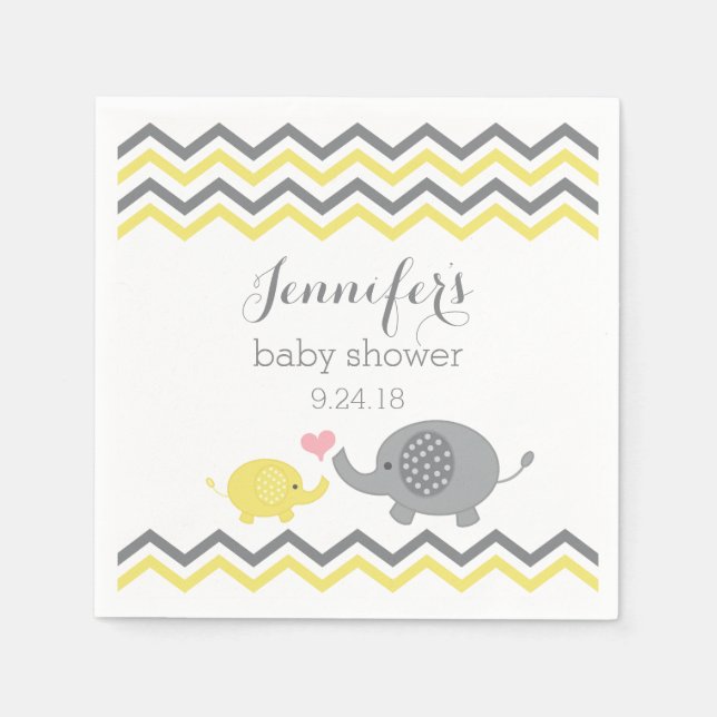 Elephant Baby Shower Napkins Yellow Gray Chevron (Front)