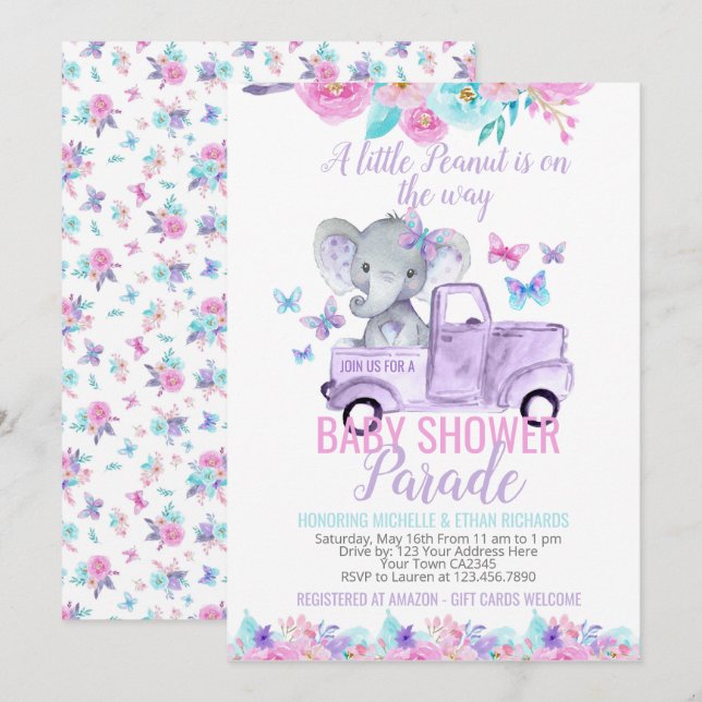 Elephant Baby Shower Parade Invitation (Front/Back)