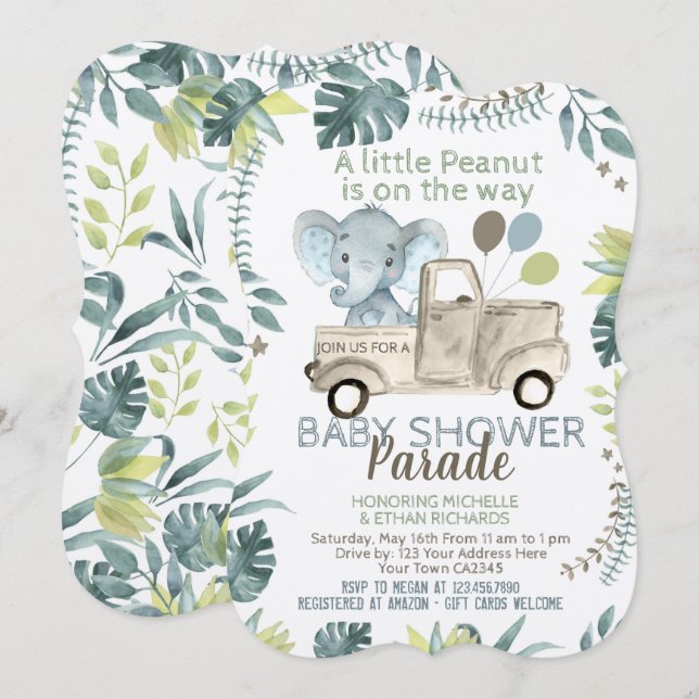Elephant Baby Shower Parade Invitation (Front/Back)