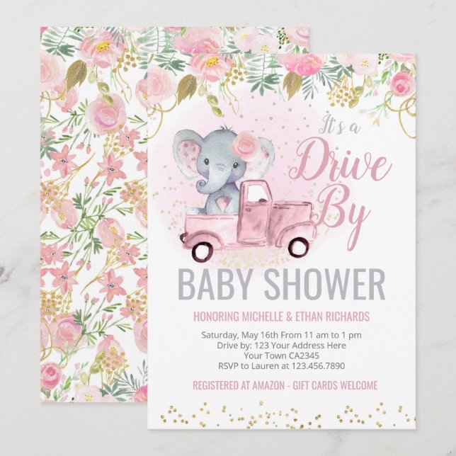 Elephant Baby Shower Parade Invitation (Front/Back)